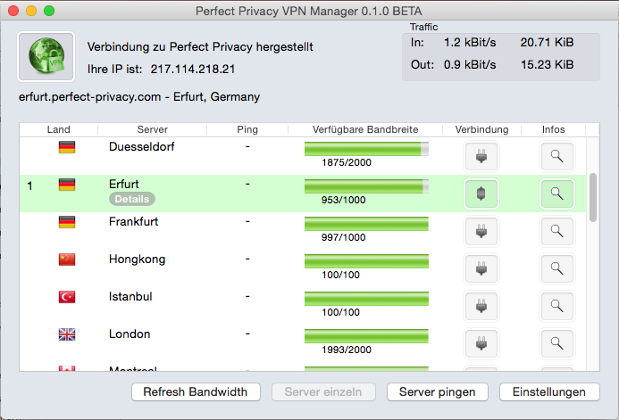 Perfect Privacy VPN 0.1.0 BETA